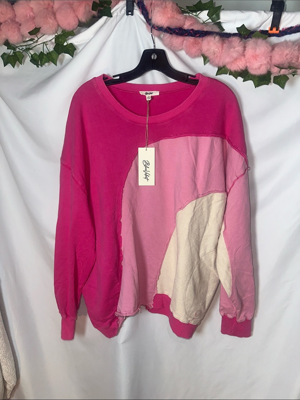 Blue velvet colorblock Pink Crewneck Sweatshirt